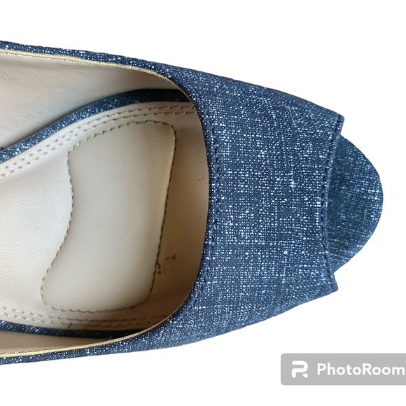 Kelly & Katie Navy Denim Peep Toe Heel Size 7 - Picture 6 of 6